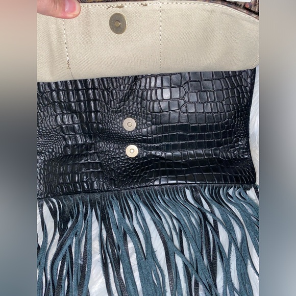 NWT Gypsy Upcycled Fringe Leather & Louis Vuitton Canvas Crossbody Bag - Picture 3 of 11